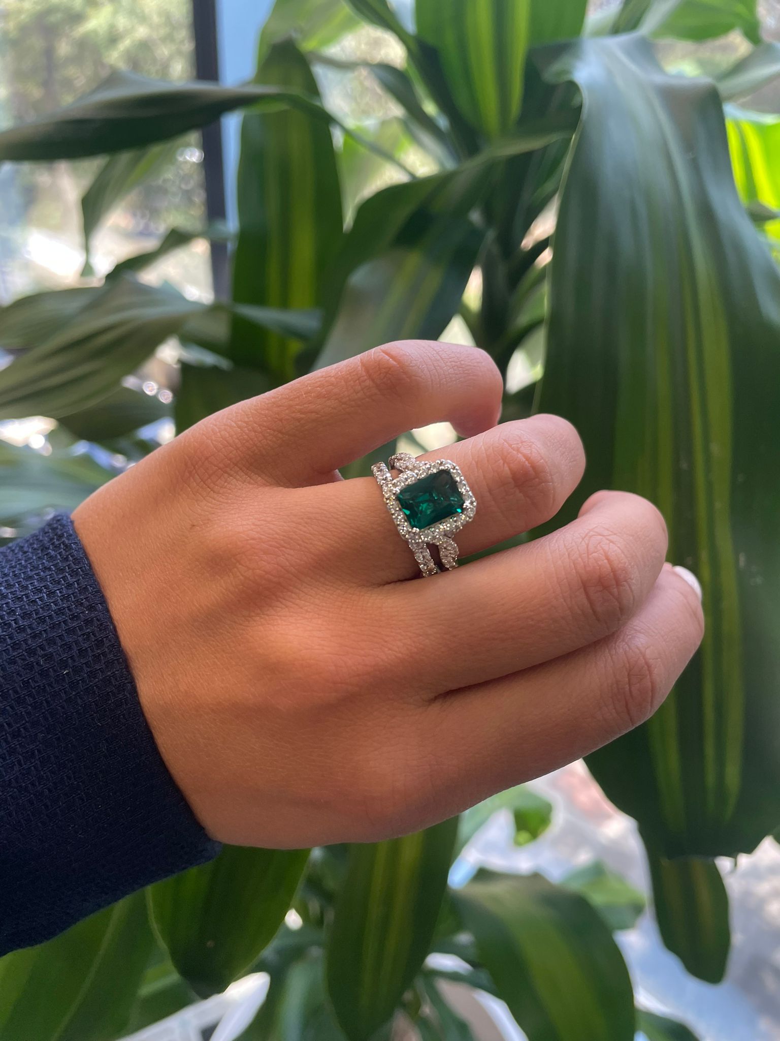 Rose Gold Emerald Cut Emerald Engagement Ring Vintage - MollyJewelryUS