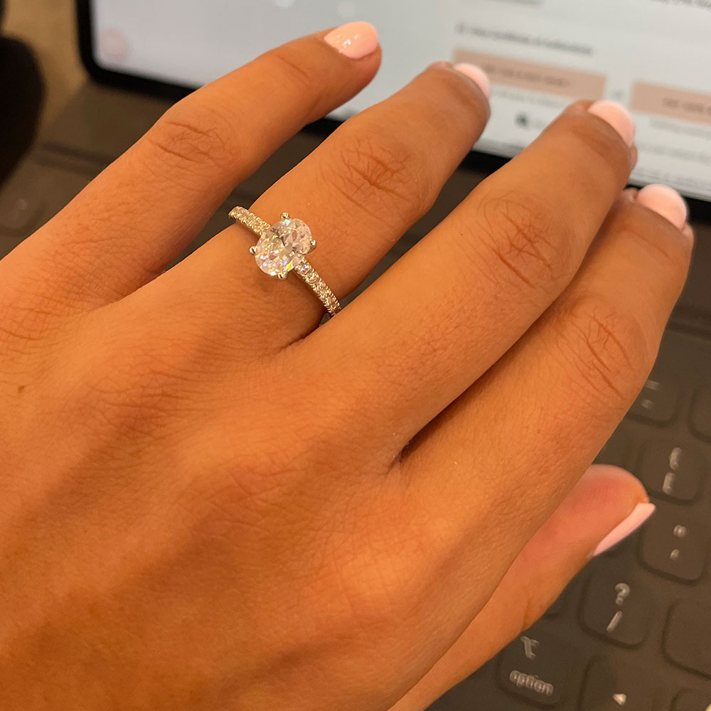 Oval Cut diamond Engagement ring on a diamond band | Temple & Grace AU