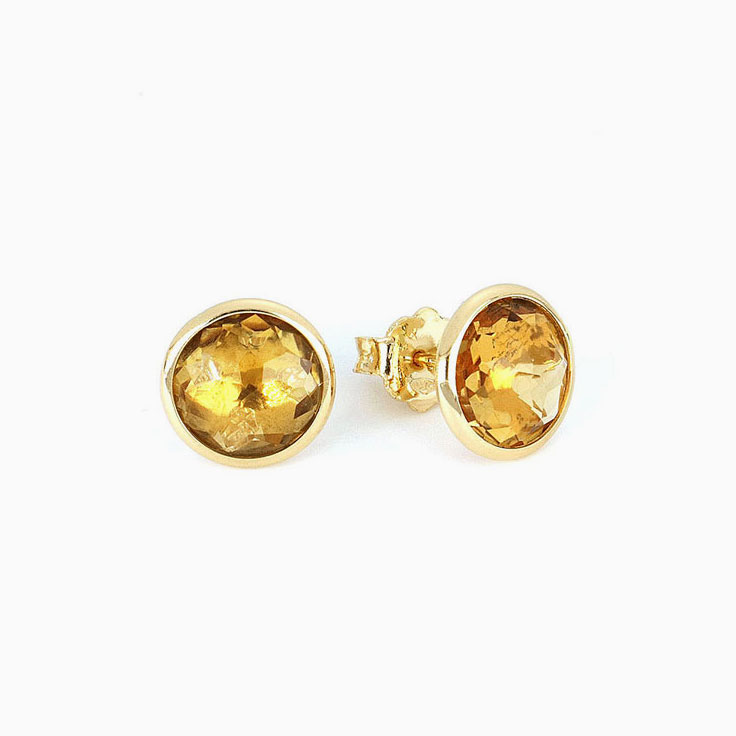 Citrine 8mm Round Stud earrings - 14K White Gold |JewelsForMe